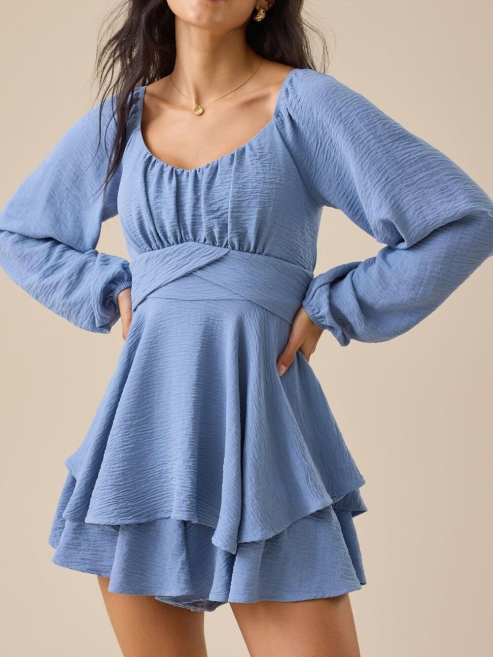 Altar’d State Dusty Blue Tie Back Romper Dress Small